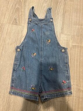 GAP Denim Floral Embroidered Short Overalls - Blue